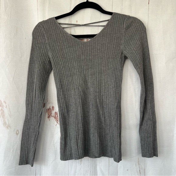 Pink Rose Charcoal Ribbed Knit Sweater - Picture 1 of 4